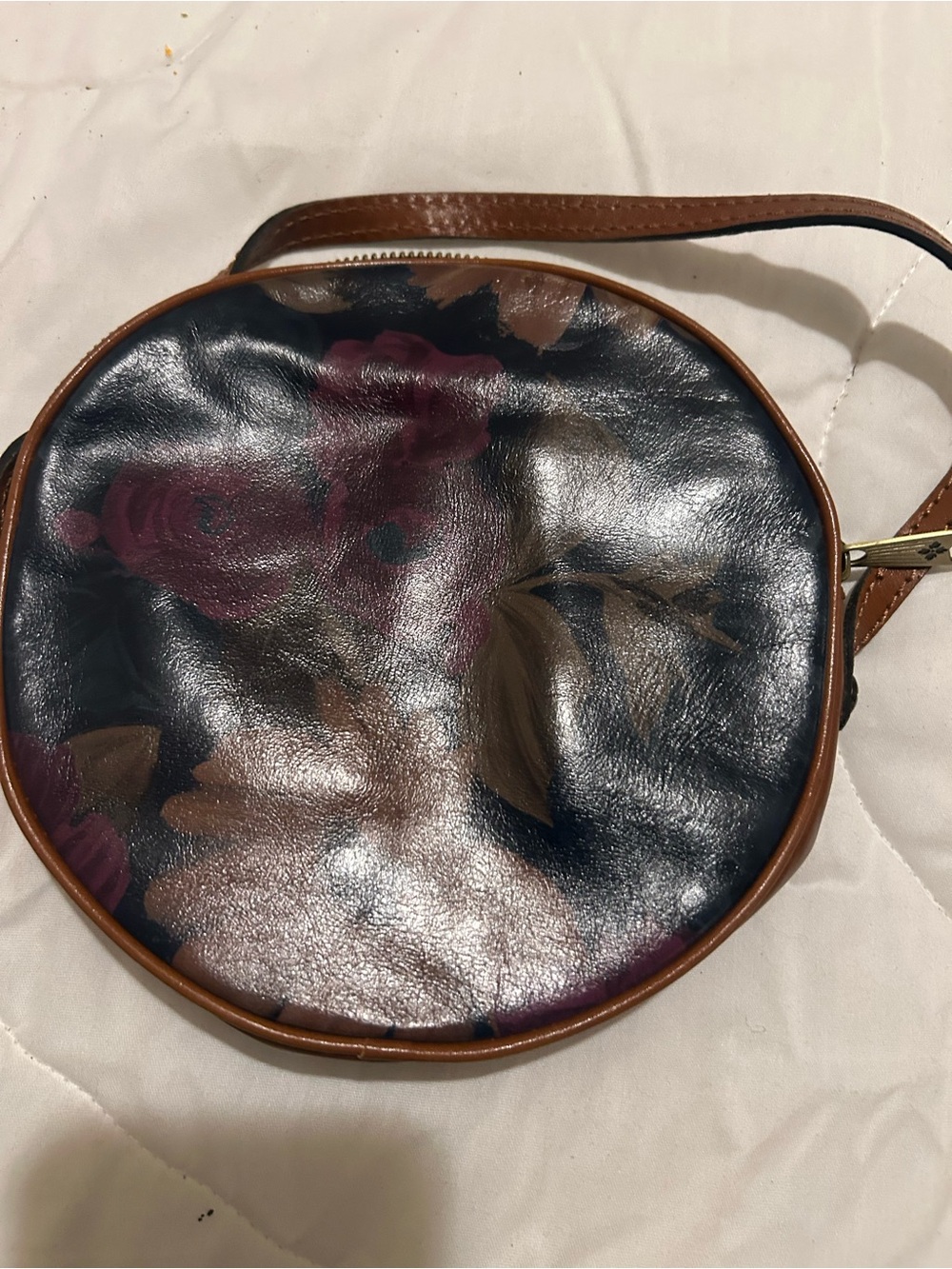 Patricia Nash Round Floral Crossbody in Black, Brown, and Pink